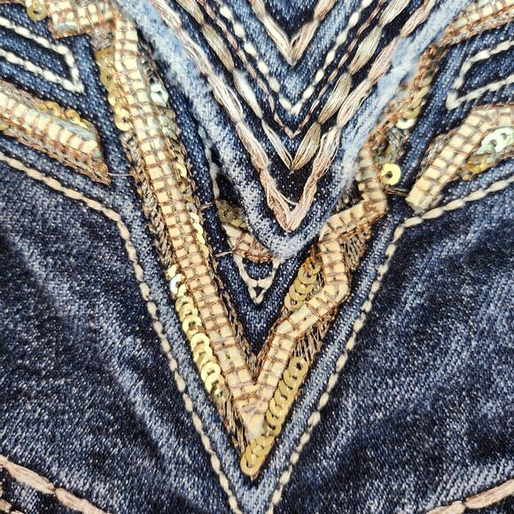 Vintage Y2k Vigoss Jeans 11/12 32 Low Rise Slim Boot Gold Sequins Sparkly - Picture 6 of 15